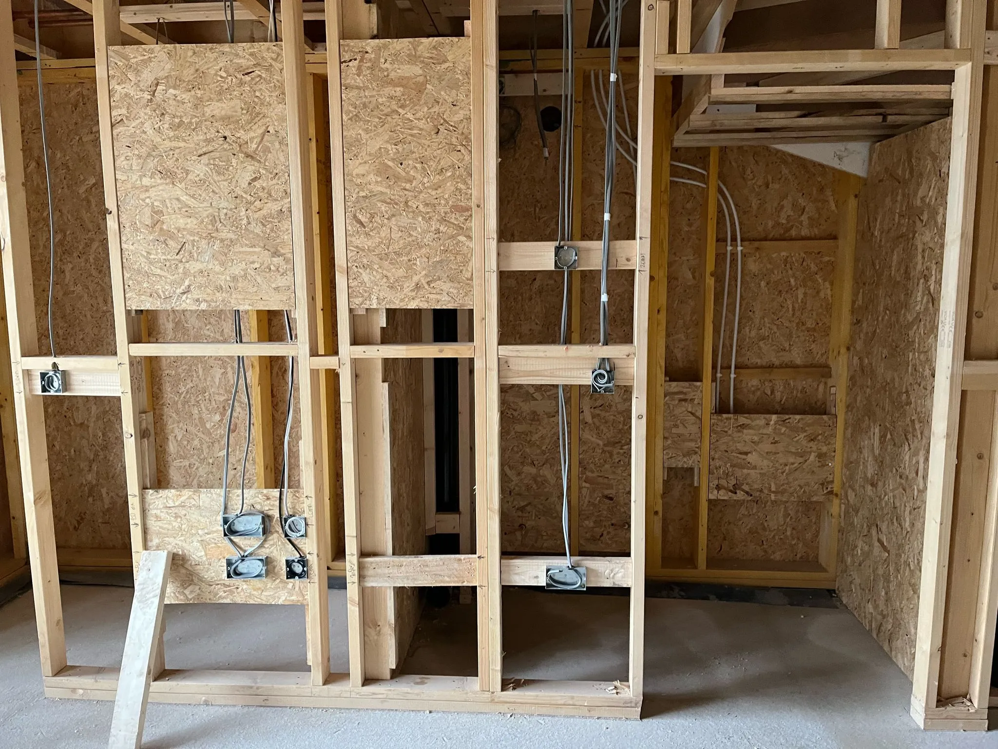 A room that is being built with wooden framing.